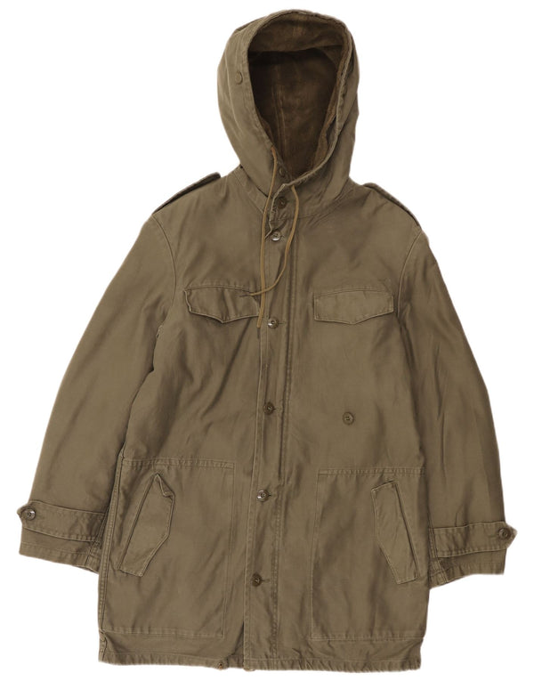 Jachetă parka militară Sherpa cu glugă vintage pentru bărbați UK 38 Medium Khaki