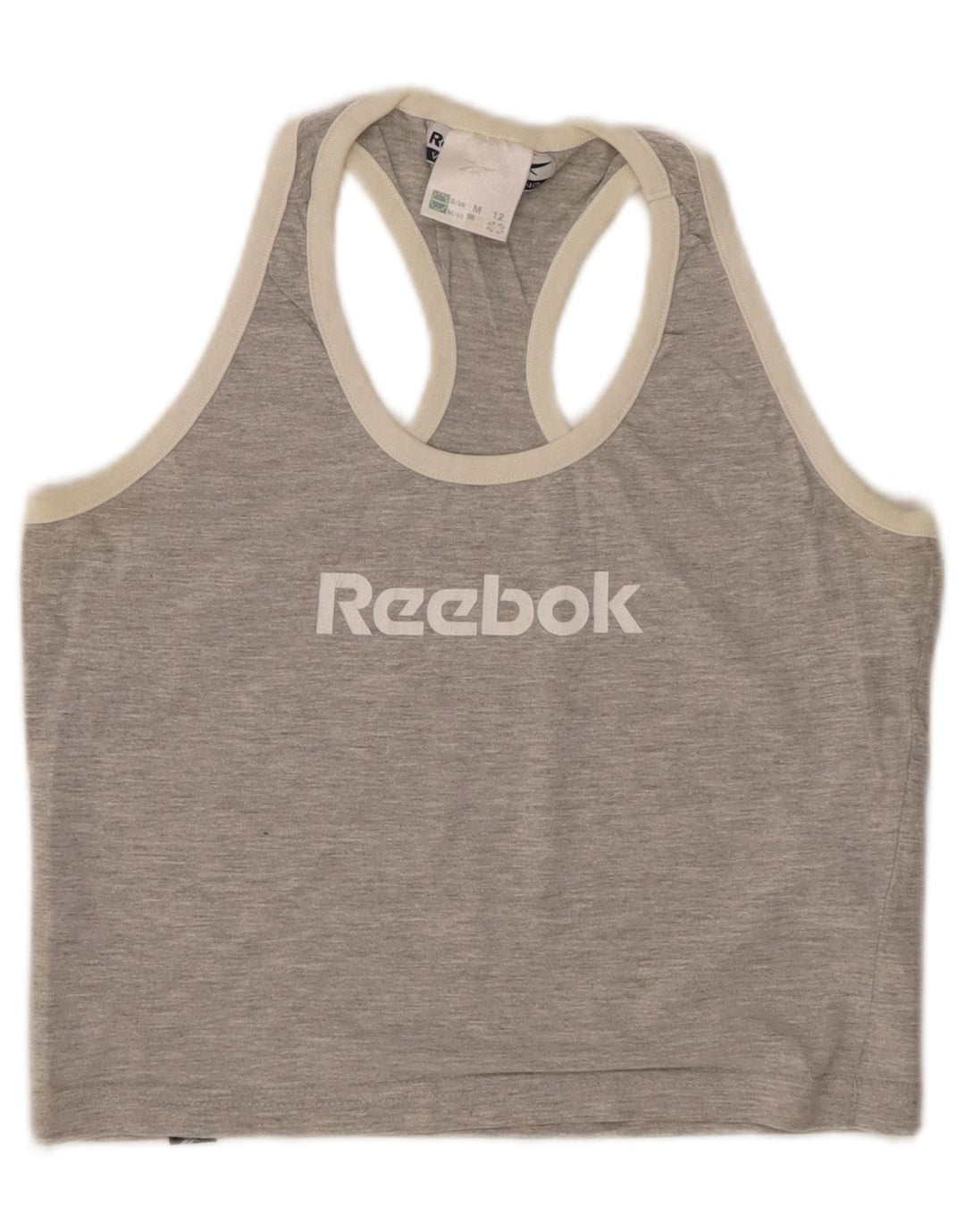 Reebok Crop Graphic Vest Top pentru femei UK 12 Medium Grey Flecked Bumbac