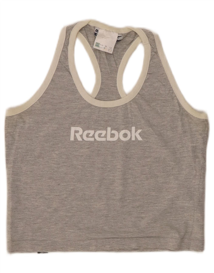 Reebok Crop Graphic Vest Top pentru femei UK 12 Medium Grey Flecked Bumbac