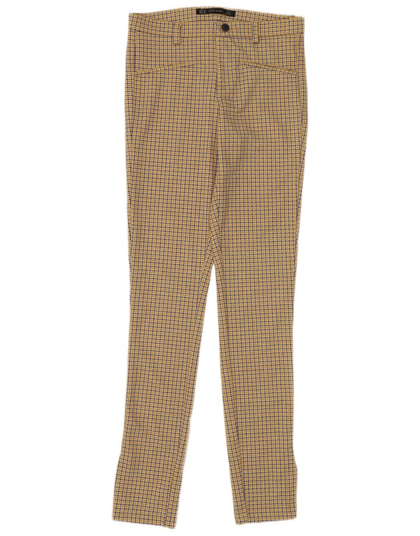 Pantaloni de damă Zara skinny casual EU 36 XS W26 L30 poliester cu carouri galbene