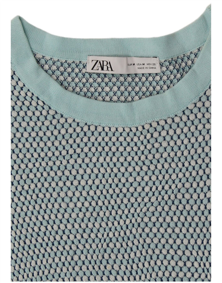 Pulover cu decolteu scurt pentru femei Zara UK 12 Medium Green Spotted