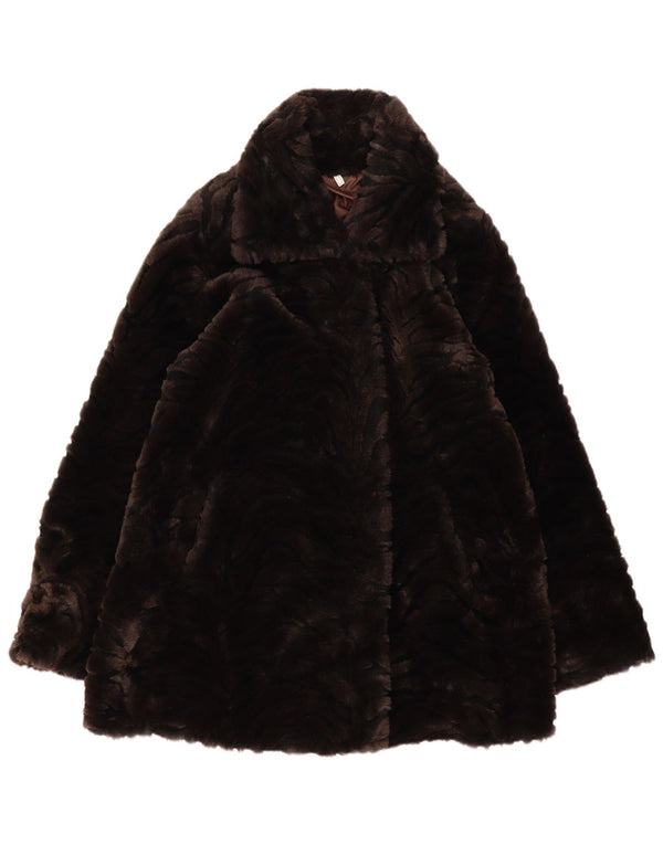 Jachetă vintage de blană artificială supradimensionată pentru femei UK 12 maro mediu acrilic