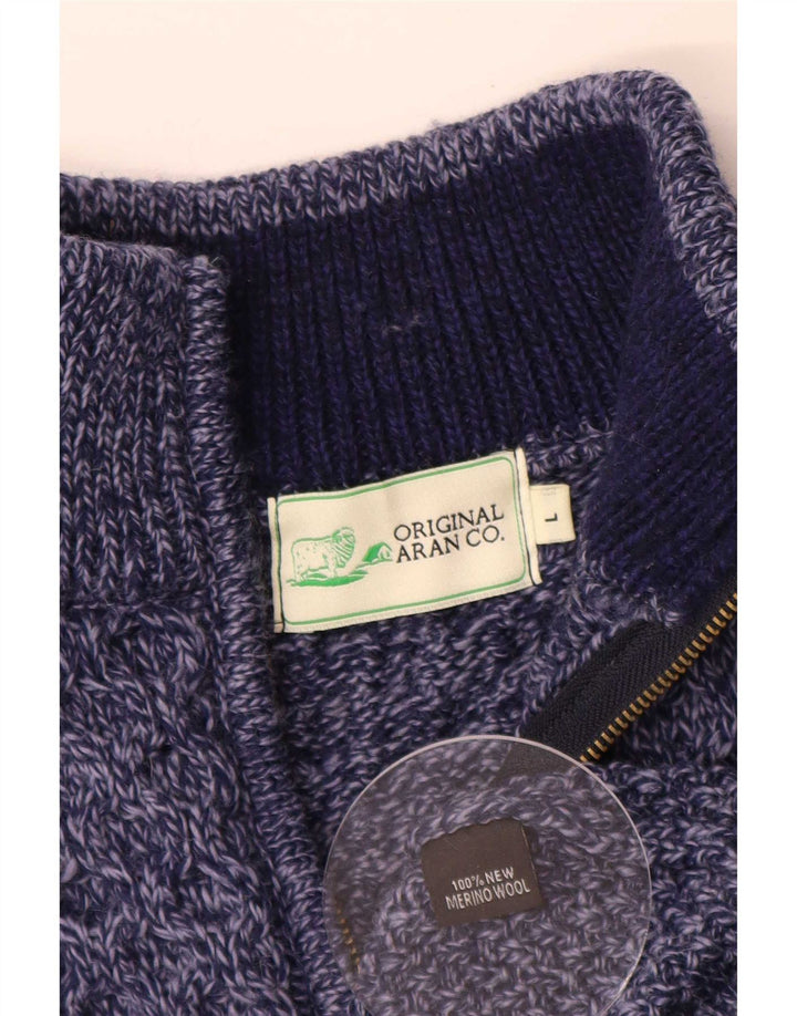 Original Aran CO. Pulover pentru bărbați, cu fermoar, cu gât, mare, albastru bleumarin