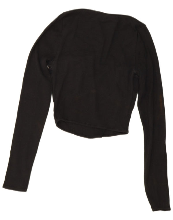 Zara Womens Crop Top Long Sleeve UK 12 Medium Black