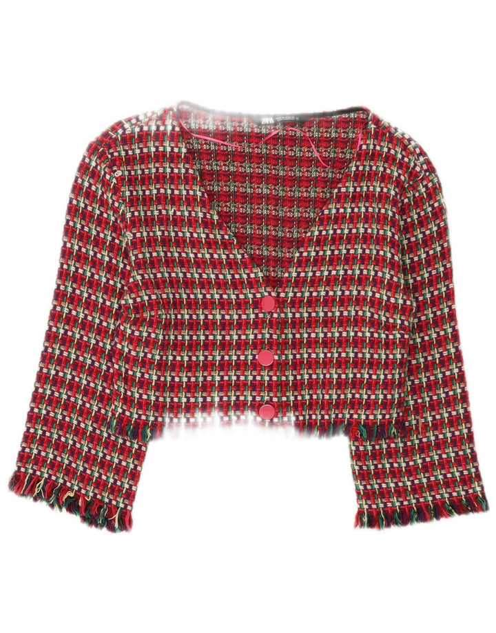 Jachetă Bolero pentru femei Zara UK 12, bumbac cu carouri roșii medii