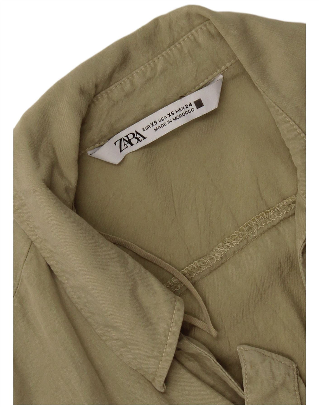 Bluză cămașă supradimensionată cu cravată în față pentru femei Zara UK 6 XS Kaki