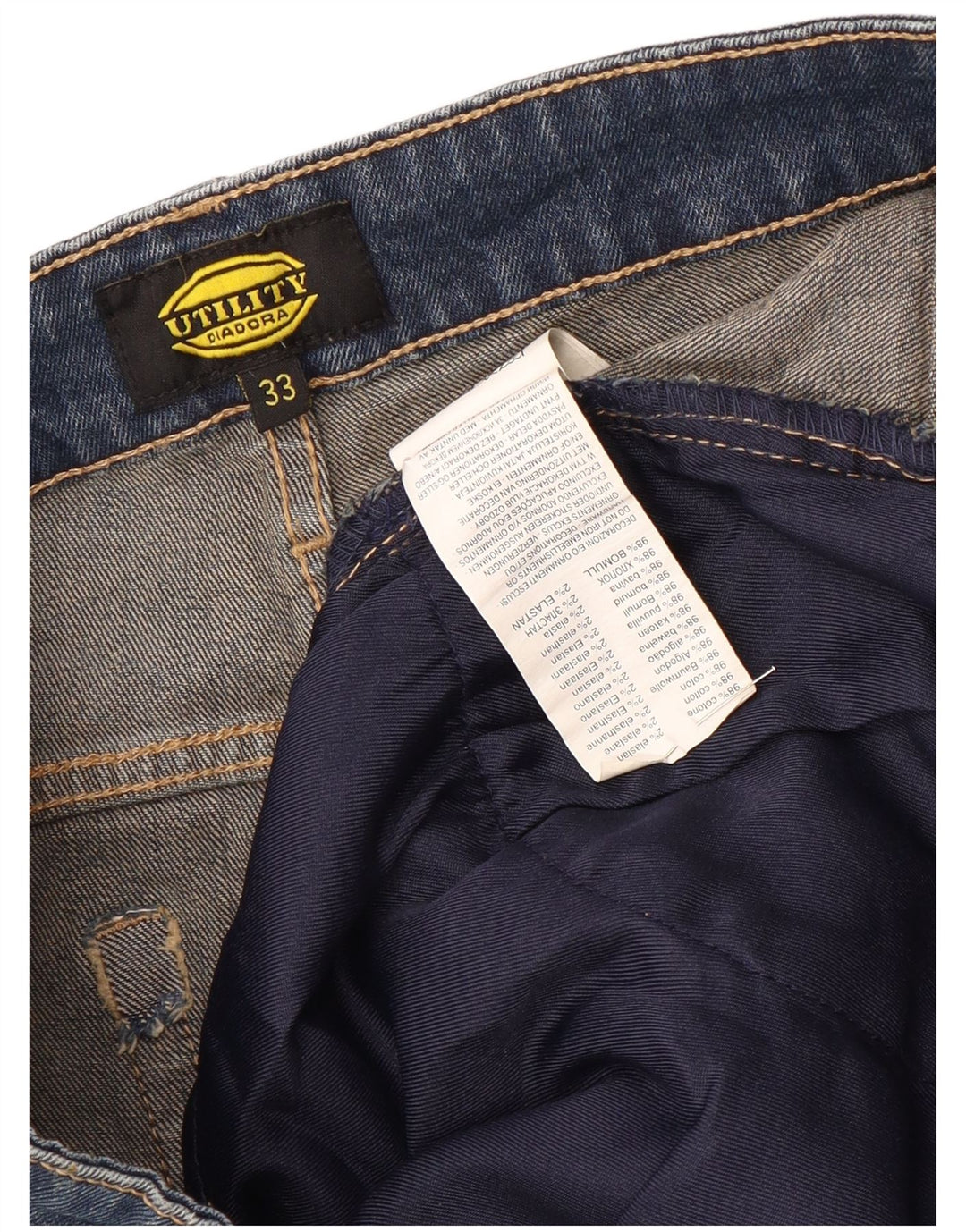 Pantaloni scurți din denim cargo DIADORA pentru bărbați W33, bumbac albastru mediu