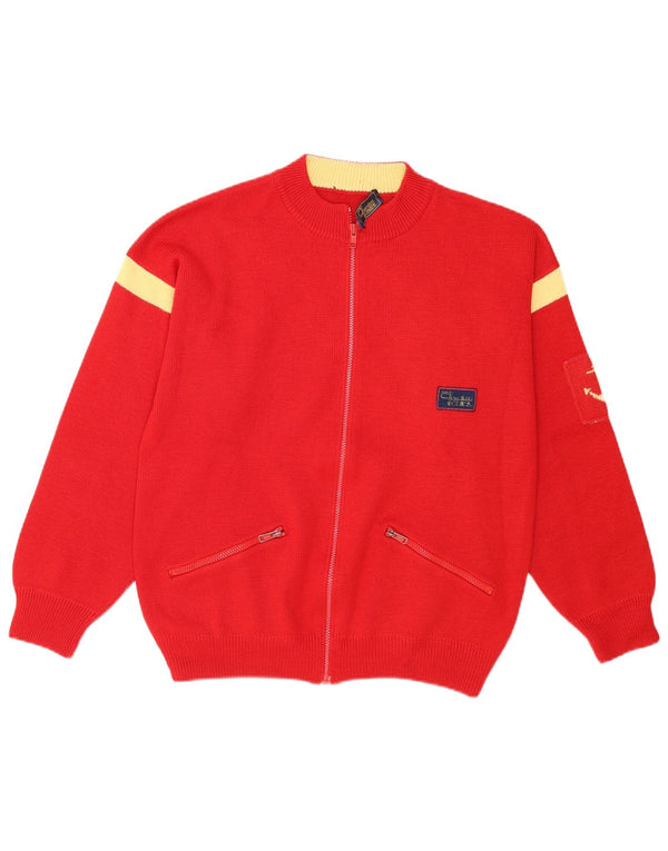 Pulover Cardigan Vintage pentru bărbați cu fermoar complet, roșu mediu, acrilic colorat