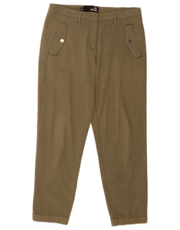 Pantaloni tăiați drept pentru femei Moschino UK 8 Small W28 L25 Kaki Bumbac