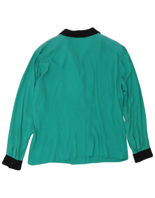 Bluză de cămașă vintage pentru femei UK 18 XL Verde Acetat color bloc