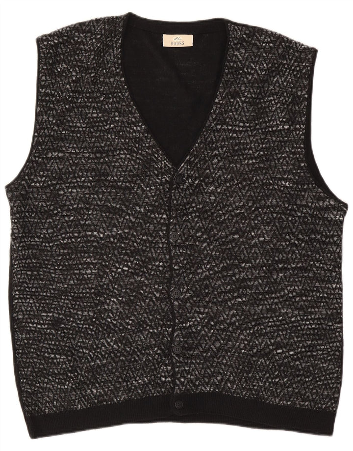 Pulover cardigan fără mâneci pentru bărbați Rodes, XL, lână neagră Argyle/Diamond