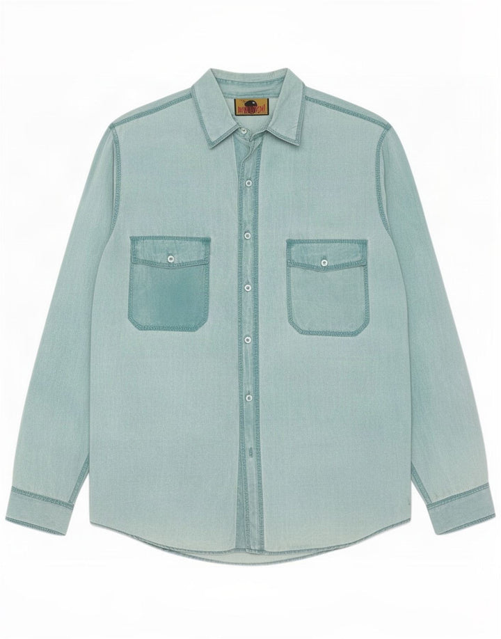 Cămașă de denim vintage pentru bărbați, mătase verde mediu