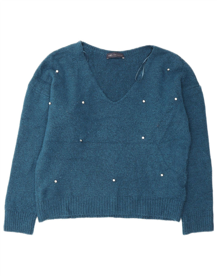 Marks & Spencer Pulover supradimensionat cu decolteu în V pentru femei UK 10 Small Blue