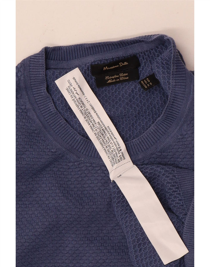 Pulover Massimo Dutti pentru bărbați, cu gât crew, XL, bumbac, albastru