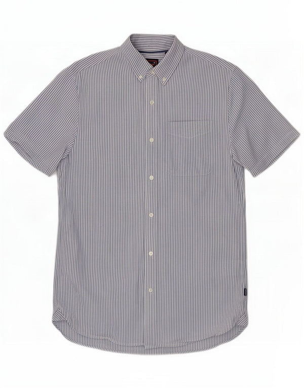 Superdry Mens Short Sleeve Regular Fit Shirt Small Blue Pinstripe Cotton