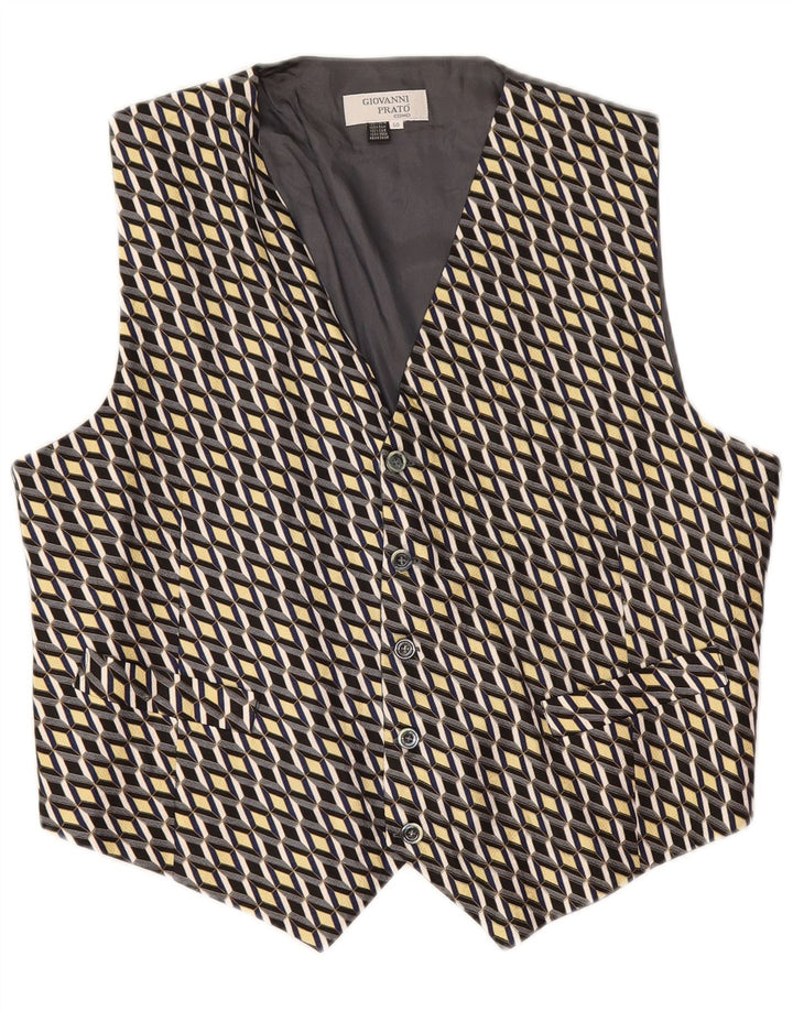 Vintage Mens Waistcoat IT 50 Medium Grey Geometric Silk