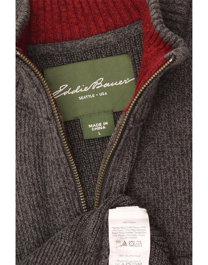 EDDIE BAUER Pulover pentru bărbați cu fermoar și gât, bumbac mare cu dungi gri