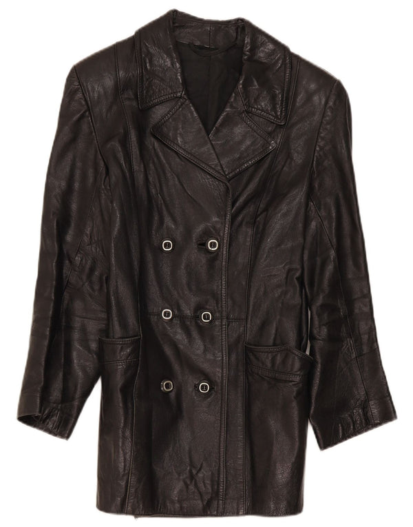 Jachetă de piele vintage pentru femei la dublu piept IT 46 Large Black