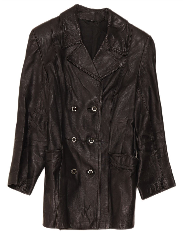 Jachetă de piele vintage pentru femei la dublu piept IT 46 Large Black