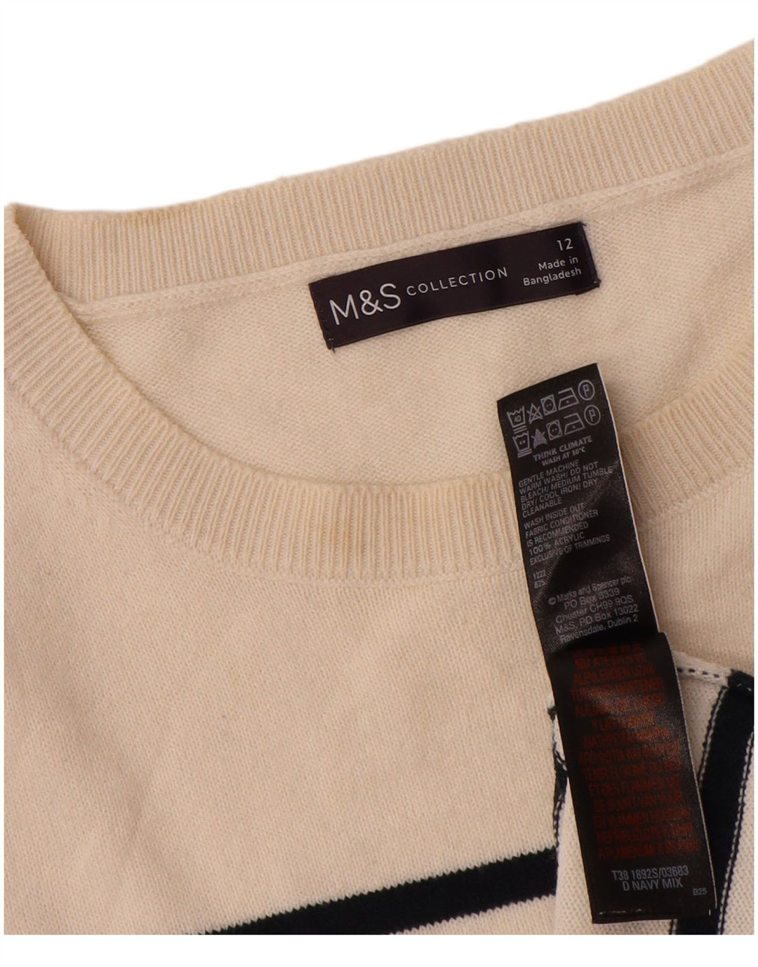 Pulover pentru damă Marks & Spencer, cu gât de barcă, cu dungi albe medii, UK 12