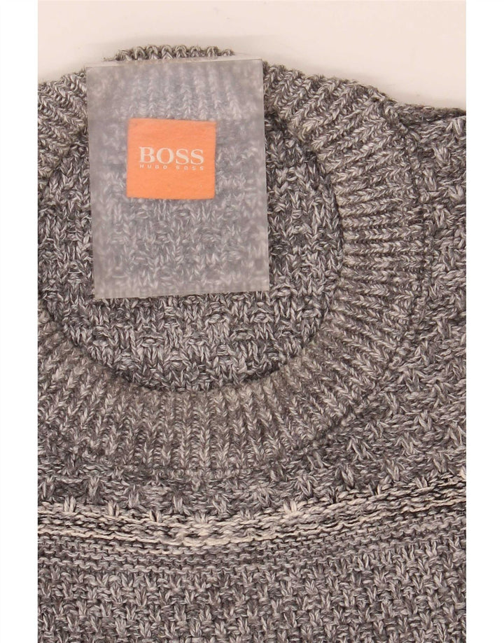Pulover Hugo Boss pentru bărbați, cu gât crew, bumbac mare, gri