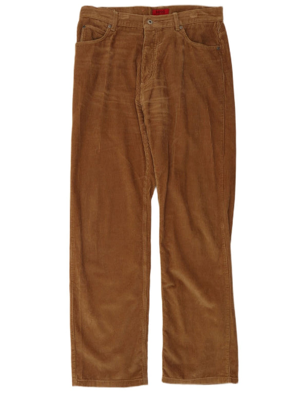 Pantaloni drepti pentru bărbați Hugo Boss din velur, L34 L34, bumbac maro