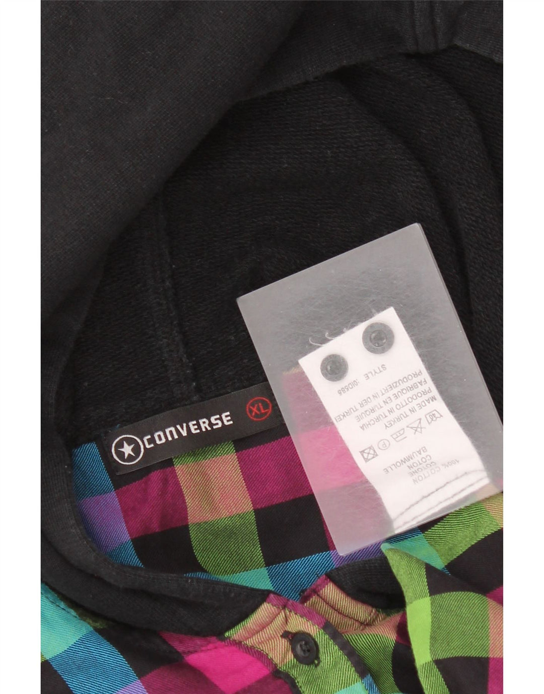 Cămașă de flanel cu glugă Converse pentru femei UK 18 XL, bumbac cu carouri multicolore