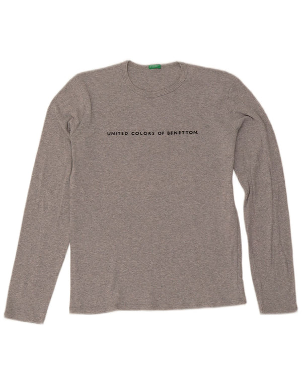 Top grafic Benetton pentru femei cu mânecă lungă UK 12 Medium Gri Pete