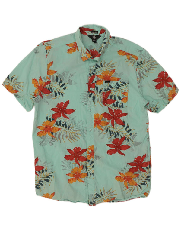 Cămașă cu mânecă scurtă pentru bărbați Volcom, XL, turcoaz, bumbac, hawaian