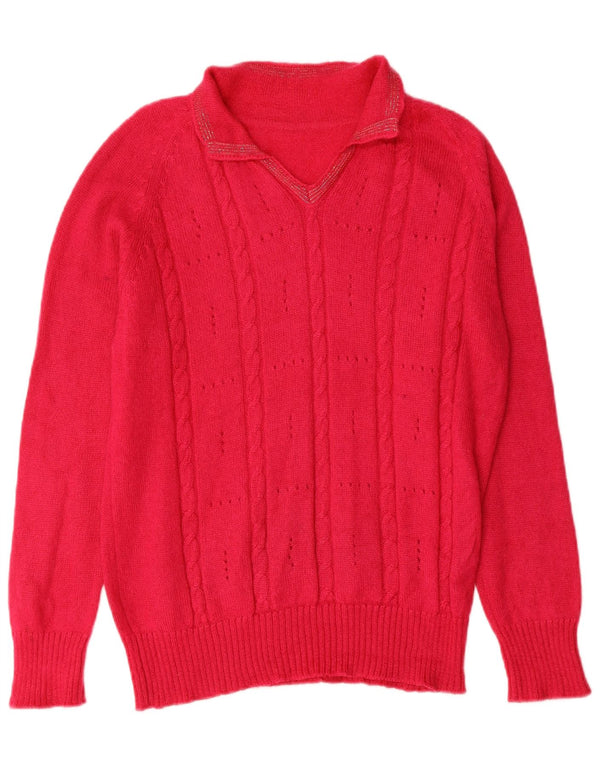 Pulover vintage cu gât polo pentru femei UK 14 mare roz