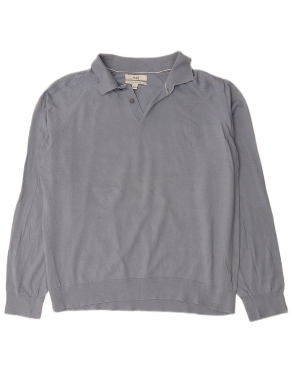 Pulover pentru bărbați Marks & Spencer, cu gât polo, XL, bumbac, albastru