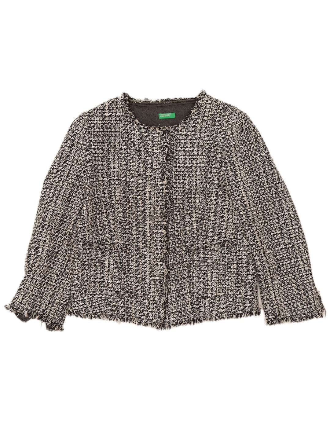 BENETTON Jachetă pentru femei Crop Open Blazer UK 10 Small Gri Houndstooth