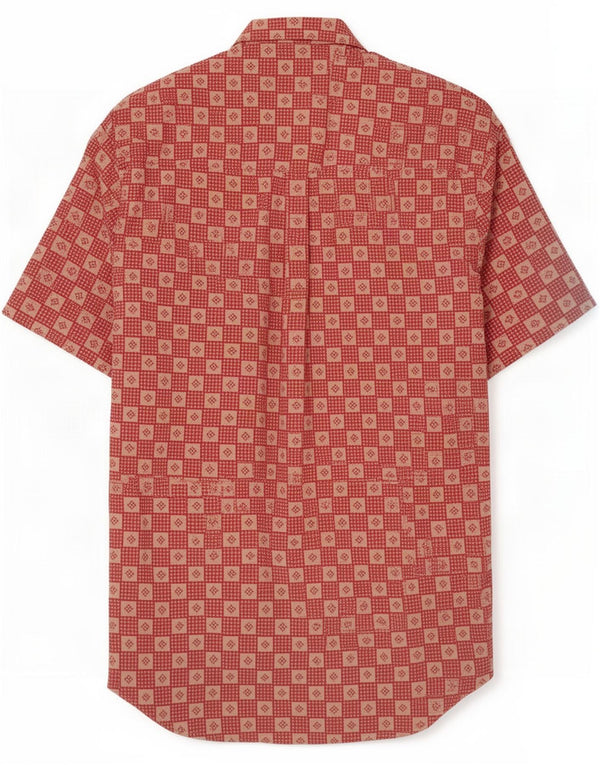 Green Leaves Cămașă cu mânecă scurtă pentru bărbați Medium Red Geometric Bumbac