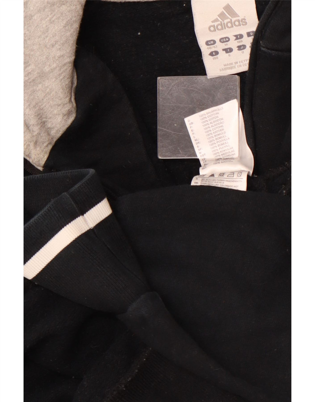 Pulover ADIDAS pentru bărbați, cu grafic, cu fermoar și cu glugă, UK 40/42, bleumarin mediu