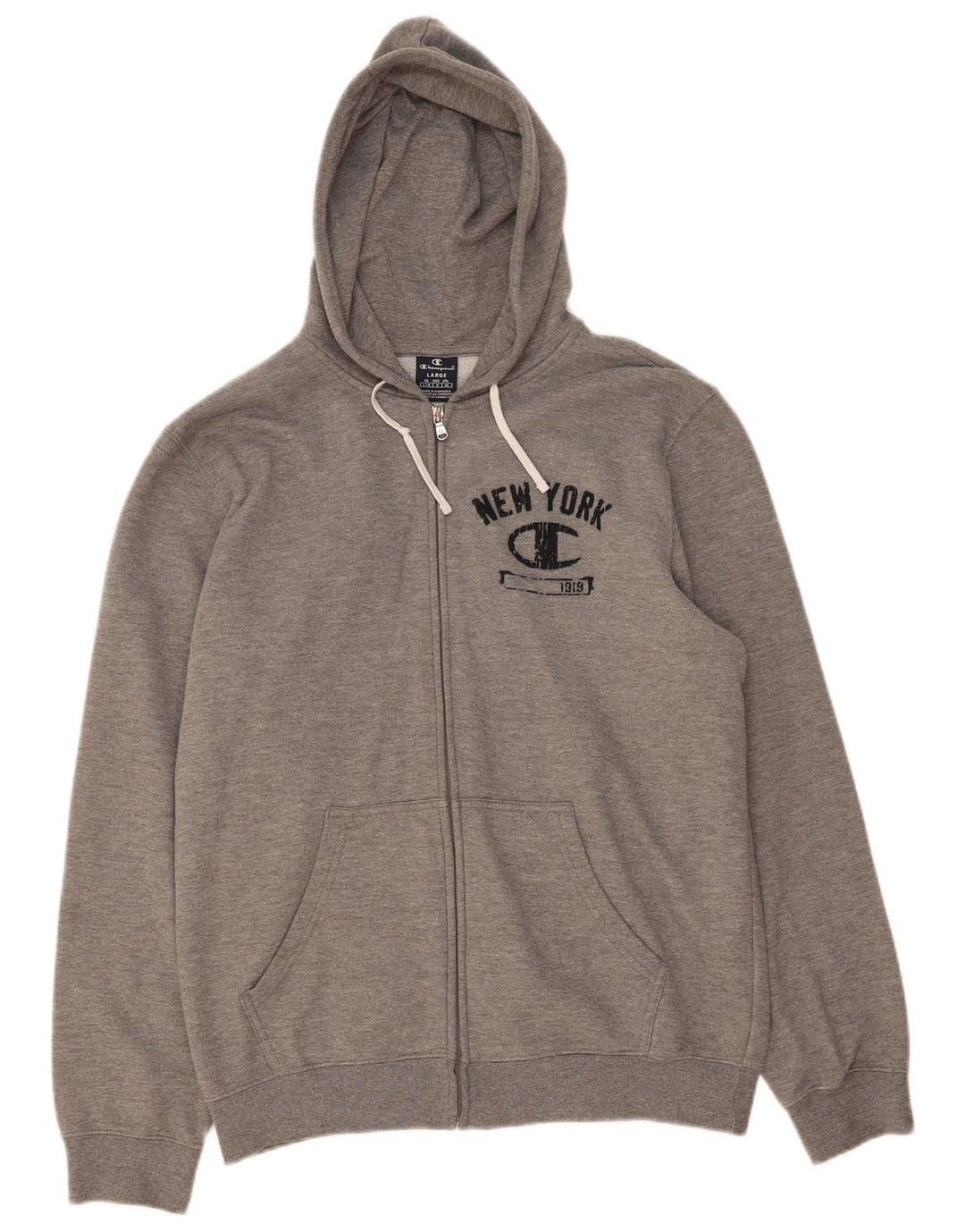 CHAMPION Mens Zip Hoodie Sweater Large Grey Cotton