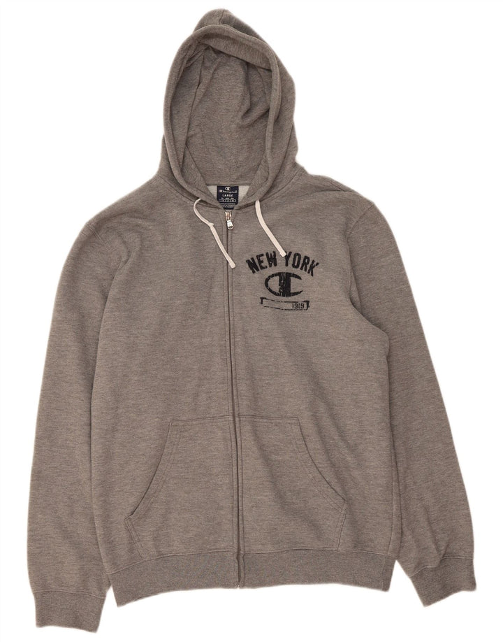 CHAMPION Mens Zip Hoodie Sweater Large Grey Cotton