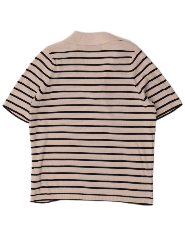 Tricou polo pentru femei Marks & Spencer UK 18 XL, bumbac cu dungi albe