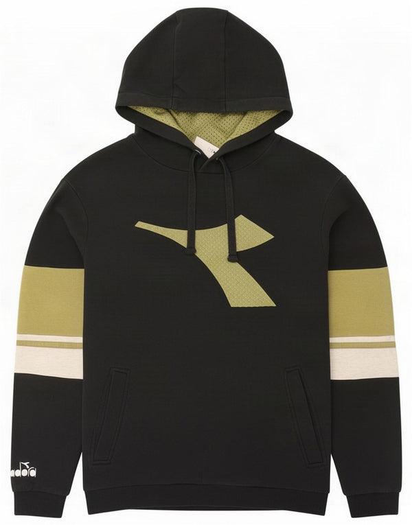 Diadora Mens Graphic Hoodie Jumper Medium Black Colorblock Bumbac