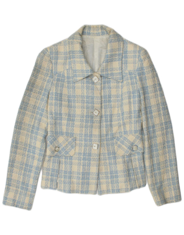 Jachetă vintage pentru femei cu 3 nasturi IT 42, bumbac cu carouri albastru mediu