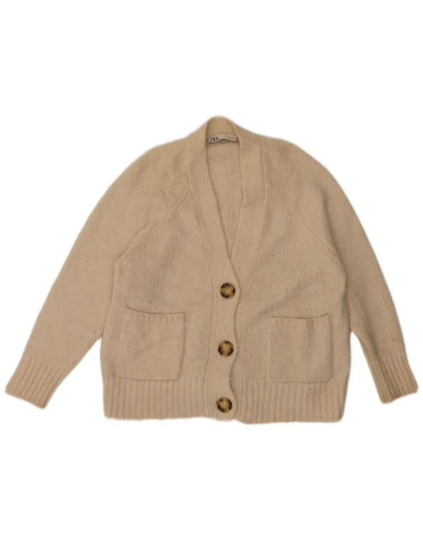 Pulover cardigan pentru femei Zara UK 16 mare, bej, acrilic