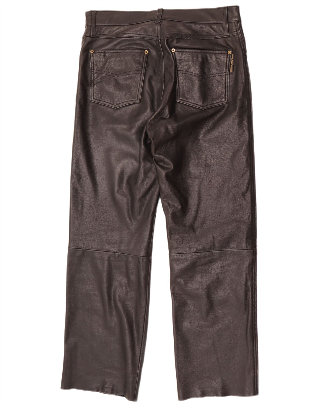 Pantaloni drepți din piele vintage pentru bărbați W34 L30 negri