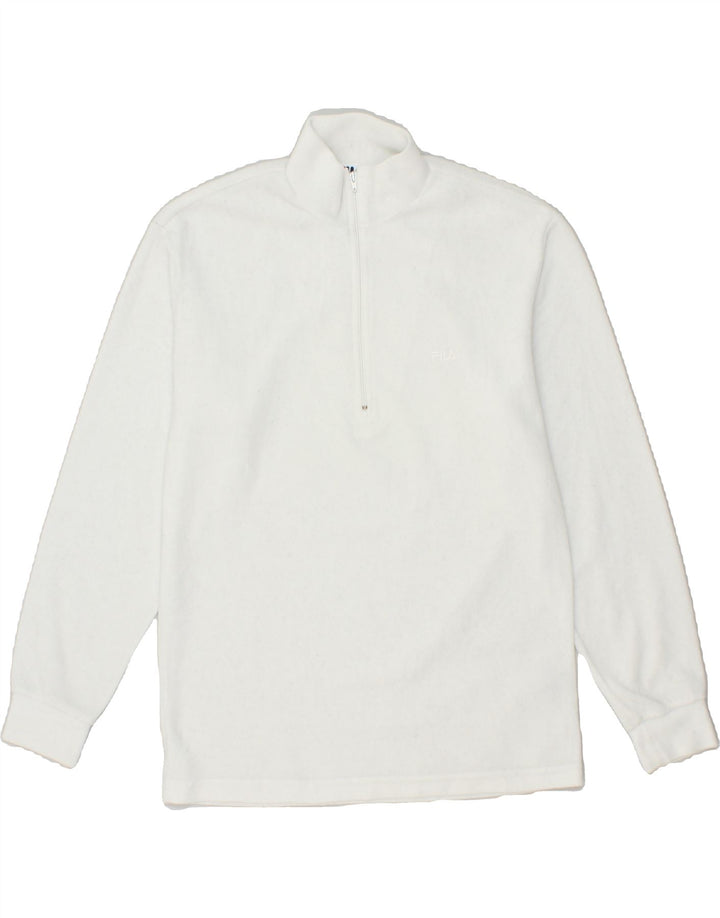 FILA Mens Zip Neck Fleece Jumper IT 46 Small White Polyester Vintage Fila and Second-Hand Fila from Messina Hembry 