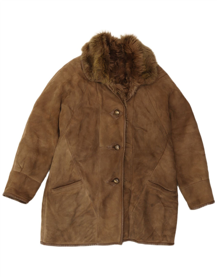 Palton Carla Buti pentru femei din shearling UK 12 maro mediu din shearling