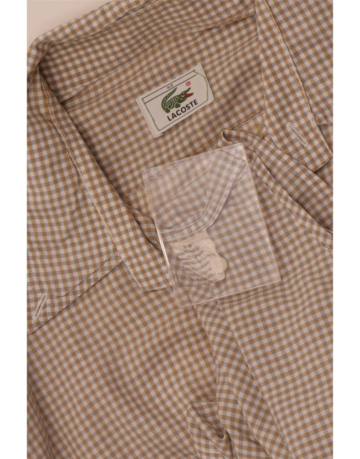 Cămașă pentru bărbați Lacoste cu mânecă scurtă, mărimea 40, bumbac cu carouri, bej mediu