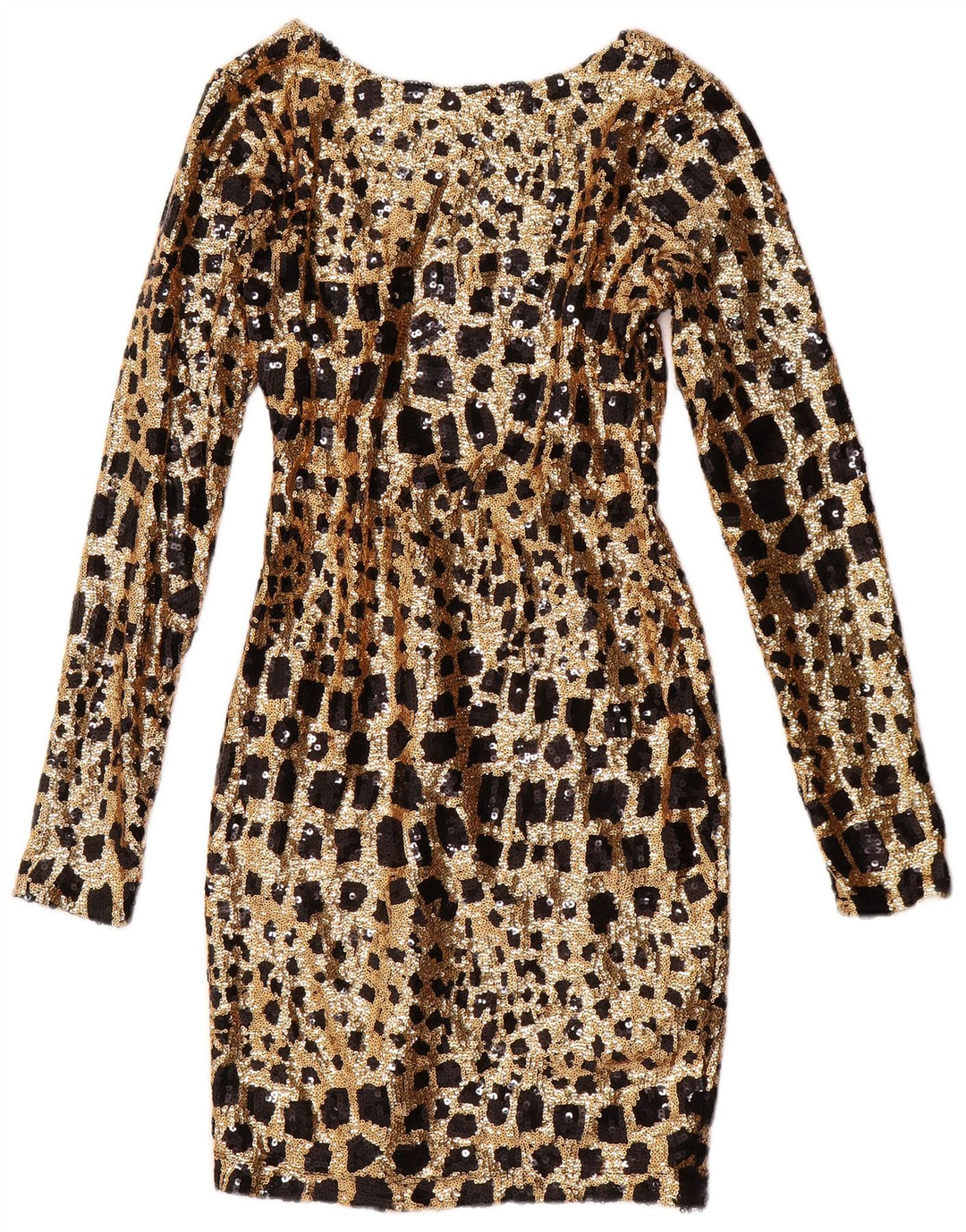 Rochie GUESS pentru femei cu mâneci lungi, cu paiete, bodycon, UK 6 XS, auriu, geometric