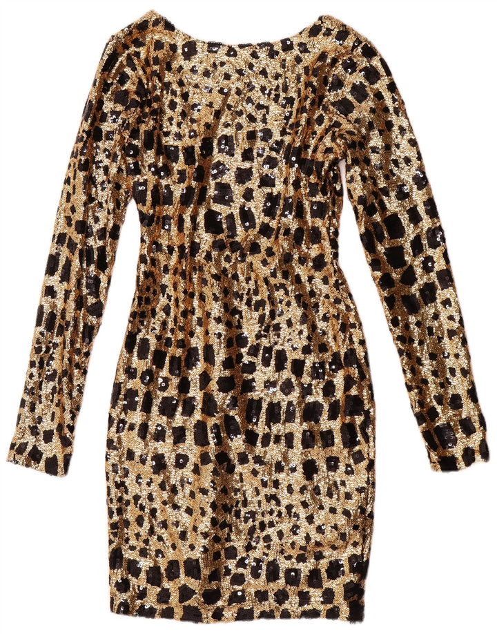 Rochie GUESS pentru femei cu mâneci lungi, cu paiete, bodycon, UK 6 XS, auriu, geometric