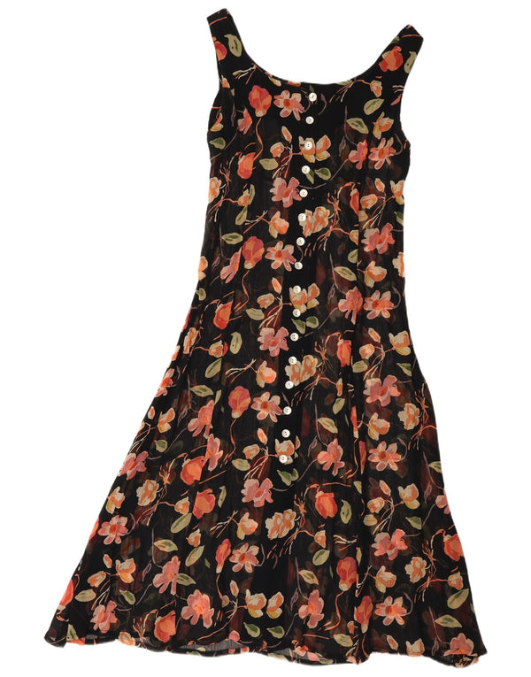 Rochie de soare maxi vintage pentru femei UK 14, mare, neagră, florală