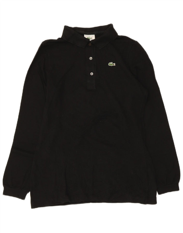 Tricou polo pentru femei Lacoste cu mânecă lungă, mărimea 40, bumbac mediu negru