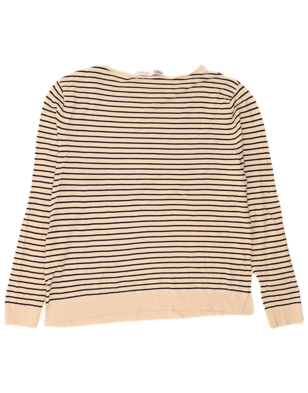 Top femeie Zara cu mânecă lungă UK 14 Medium Bej, viscoză cu dungi