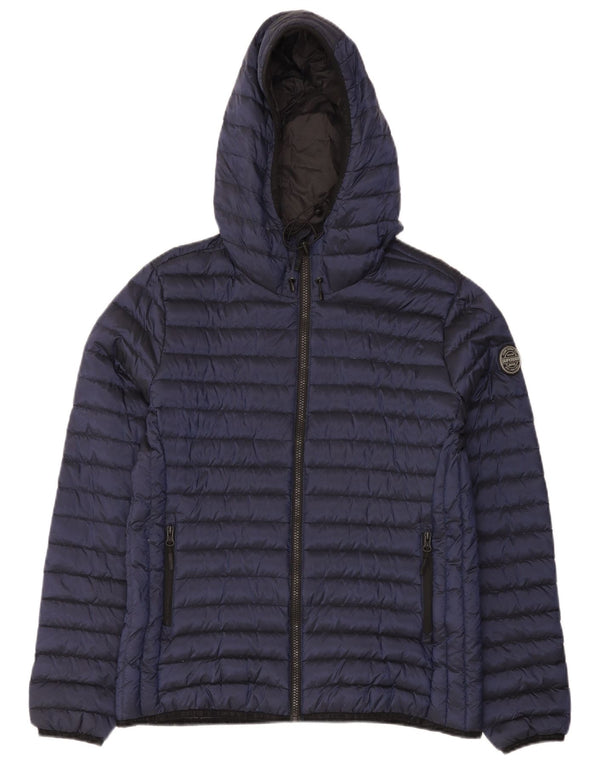 Jachetă căptușită cu glugă Superdry pentru femei UK 16 mare nailon bleumarin